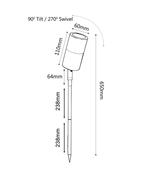 CLA MR16 Exterior Adjustable Head Garden Spike Light Aged Brass/ Polished Brass/ Black/ Stainless Steel/ Copper/ Titanium 12-25V IP65 - SPMS
