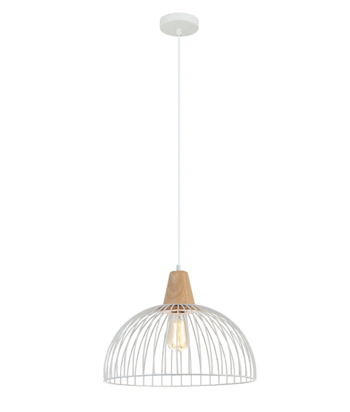 CLA STRAND: Iron and Wood Dome Cage Interior Pendant Black / White 220-240V IP20 - STRAND1, STRAND2