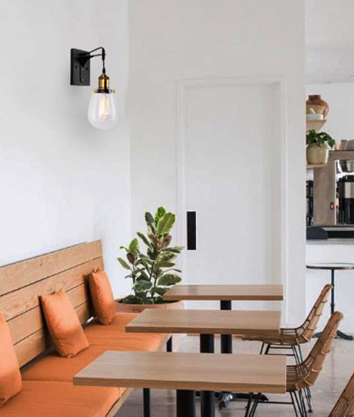 CLA Strung Decorative and Clear Pear Shaped Glass Interior Wall Light Black / Antique Brass 220-240V - STRUNG1-CLA Lighting.