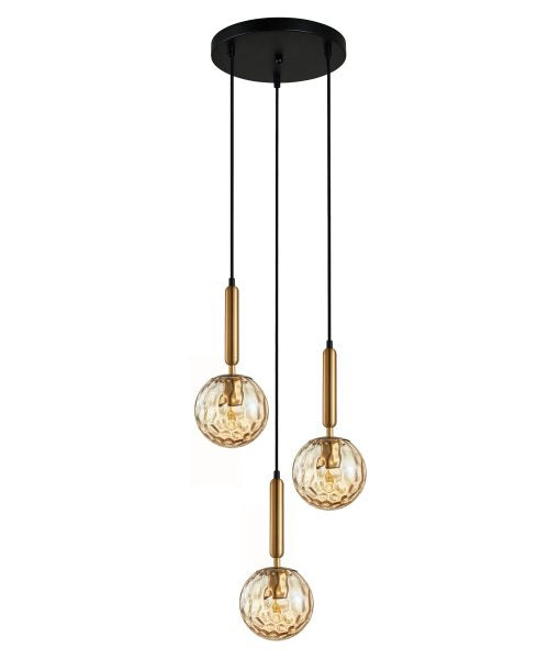 CLA TRATTINO1: Spherical Glass Brass Highlight Interior Pendant Bronze Amber 220-240V IP20 - TRATTINO1, TRATTINO1X3R, TRATTINO1X3S -CLA Lighting
