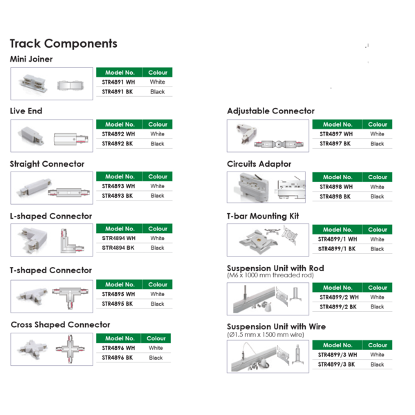 SAL Three Circuit Track STR4890 Accessories White/ Black 240V - STR4890/1WH, STR4890/1BK, STR4890/2WH, STR4890/2BK