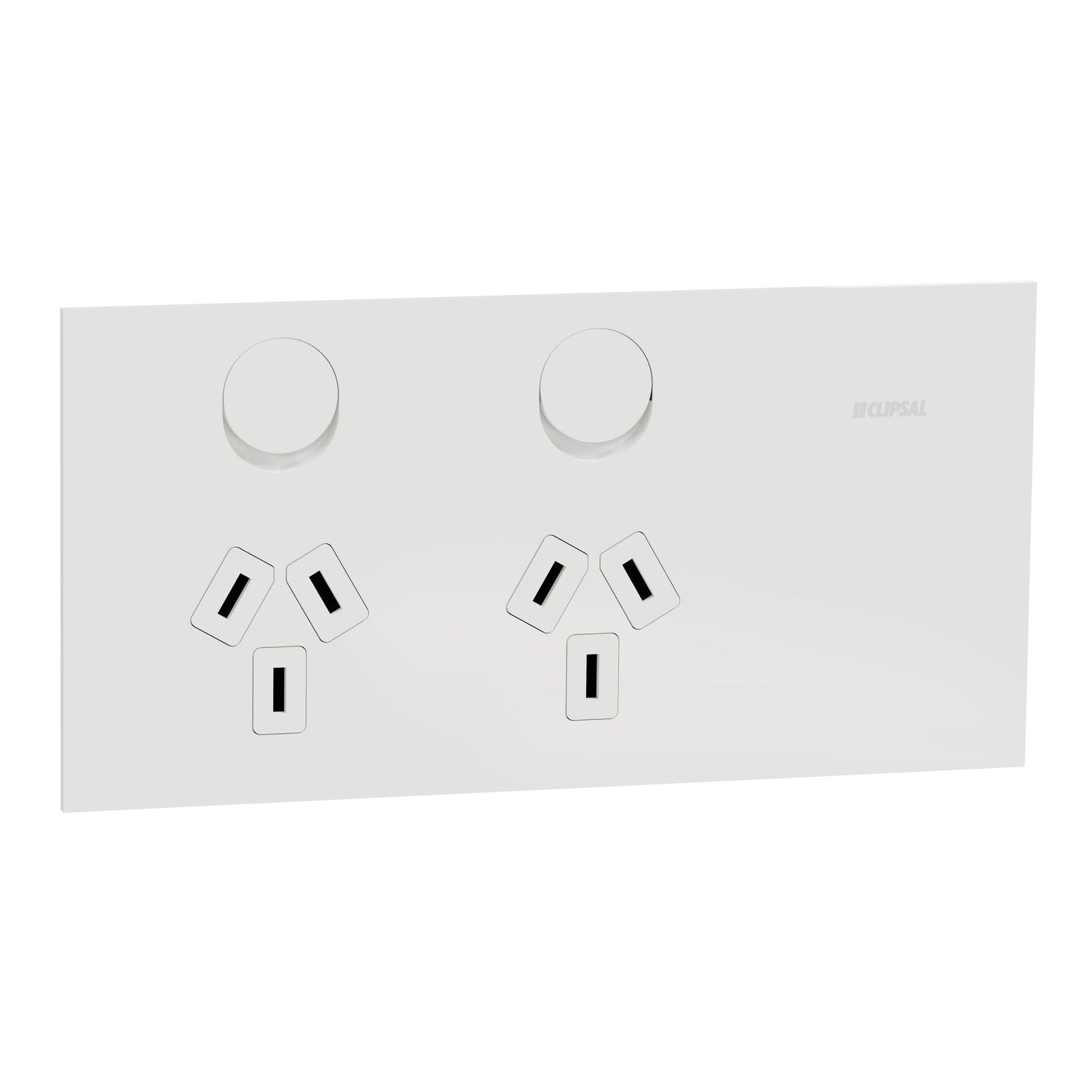 Clipsal Double Switch Power Point, Clipsal Solis T Series, Horizontal Mount Ebony Aluminium/ White Ceramic 230V-240V- 1025-EA, 1025-WC