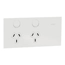Clipsal Double Switch Power Point, Clipsal Solis T Series, Horizontal Mount Ebony Aluminium/ White Ceramic 230V-240V- 1025-EA, 1025-WC