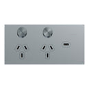 Clipsal Double Switch Power Point, Clipsal Solis T Series, with USB C Charger, Horizontal Mount Platinum 230V-240V- 1025USBC-PT