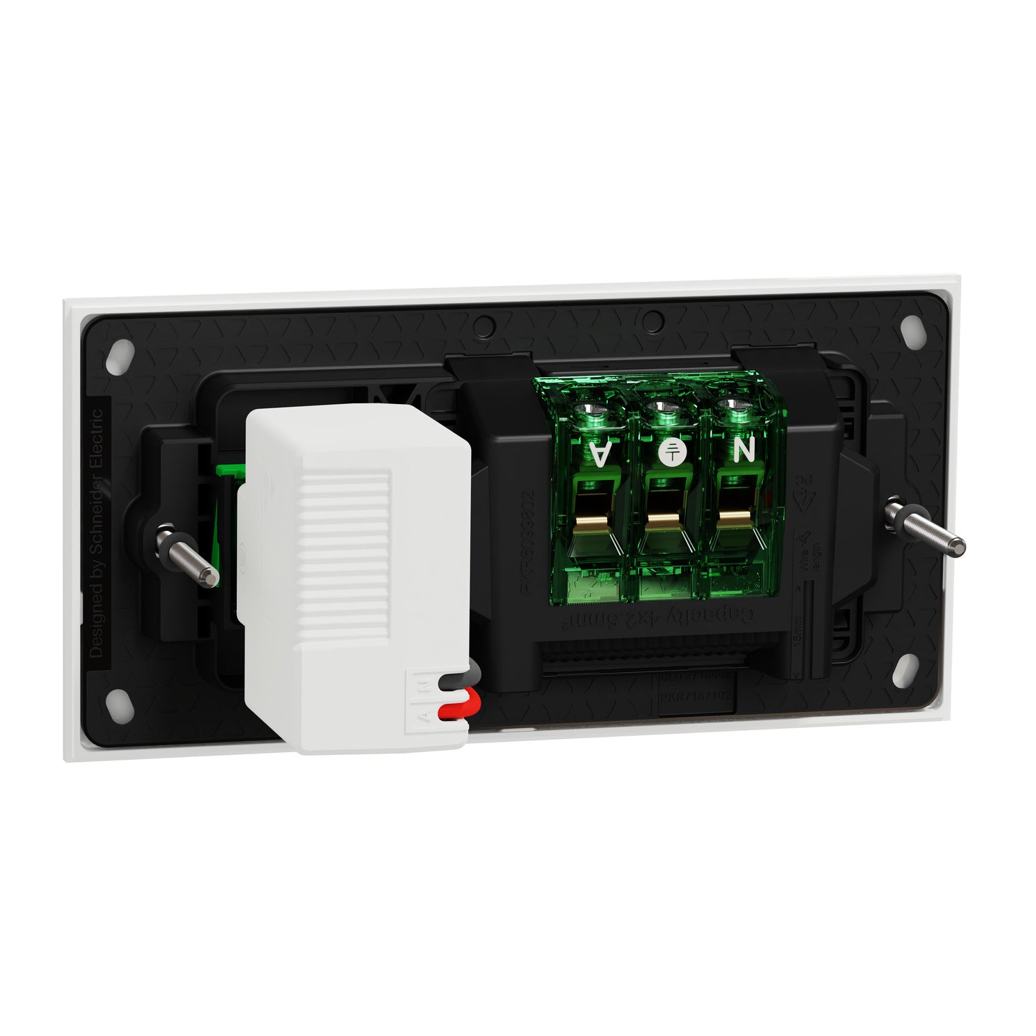 Clipsal Double Switch Power Point, Clipsal Solis T Series, with USB C Charger, Horizontal Mount Ebony Aluminium/ White Ceramic 230V-240V- 1025USBC-EA, 1025USBC-WC