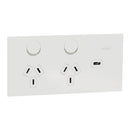 Clipsal Double Switch Power Point, Clipsal Solis T Series, with USB C Charger, Horizontal Mount Ebony Aluminium/ White Ceramic 230V-240V- 1025USBC-EA, 1025USBC-WC