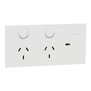Clipsal Double Switch Power Point, Clipsal Solis, Double Switch Power Point, Horizontal Mount Matt Black/ Matt White 230V-240V- 1025USBC-ZB, 1025USBC-ZW