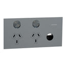 Clipsal Double Switch Power Point, Clipsal Solis T Series, Horizontal Mount Platinum 230V-240V- 1025XUA-PT