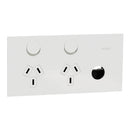 Clipsal Double Switch Power Point, Clipsal Solis T Series, Horizontal Mount, 10A Ebony Aluminium/ Ceramic White 230V-240V- 1025XUA-EA, 1025XUA-WC