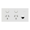 Clipsal Double Switch Power Point, Clipsal Solis T Series, Horizontal Mount, 10A Ebony Aluminium/ Ceramic White 230V-240V- 1025XUA-EA, 1025XUA-WC