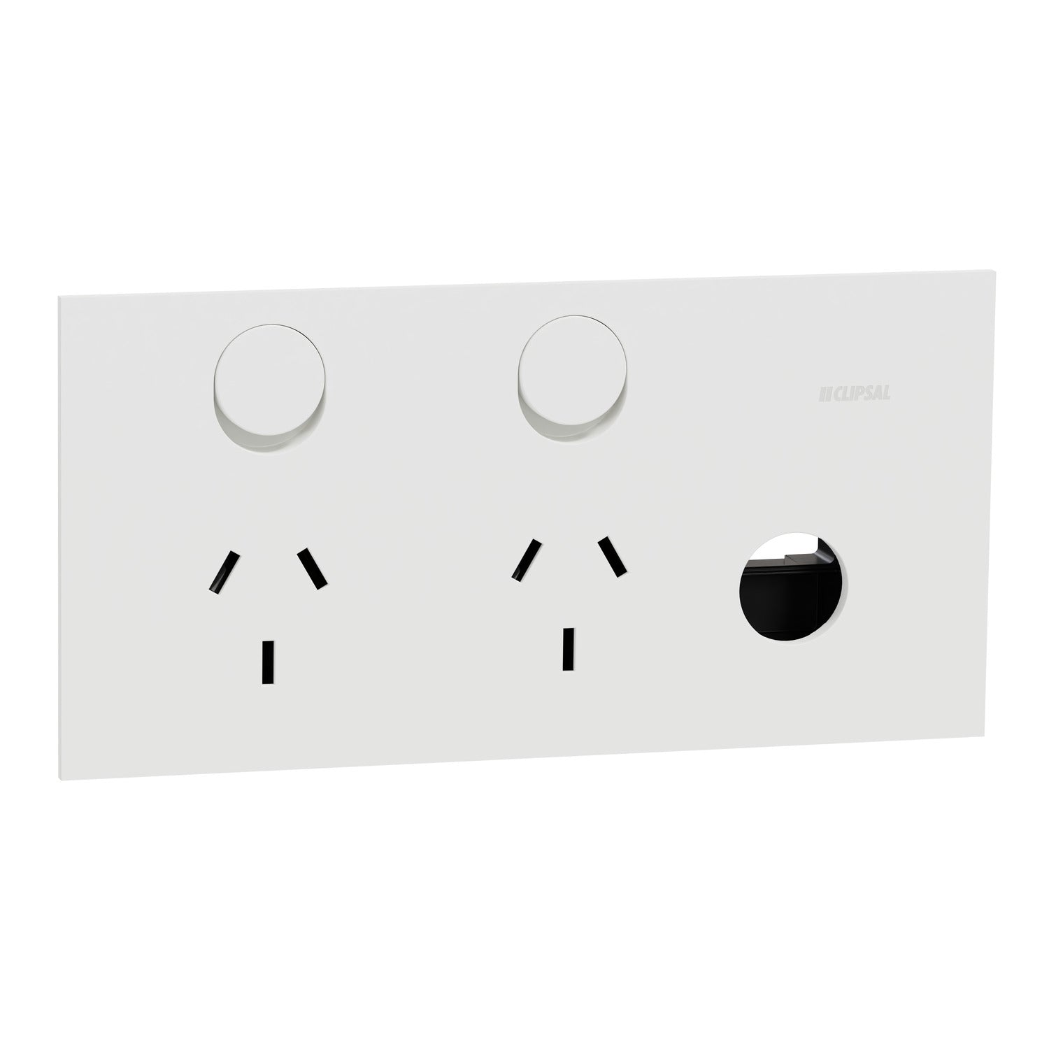 Clipsal Double Switch Power Point, Clipsal Solis, Horizontal Mount, Matt Black/ Matt White 230V-240V- 1025XUA-ZB, 1025XUA-ZW