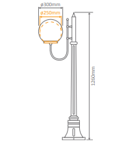 Domus LISBON 1LT 1.32M 300mm Opal Post LED Flood Light Beige/ Black/ Burgundy/ Green/ White IP43 - 15680, 15681, 15682, 15683, 15685