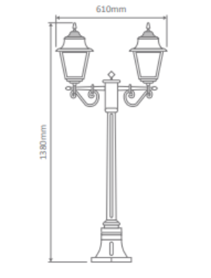 Domus PARIS 2LT 1.46M POSTLIGHT LED Flood Lights Beige/ Burgundy/ Black/ Green/ White IP43- PARIS