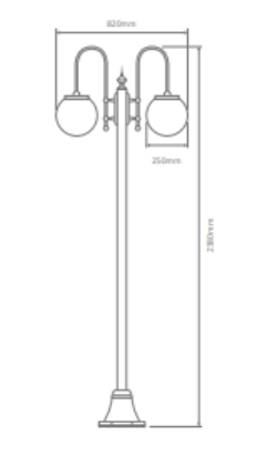 Domus LISBON 2LT 2.4M 250mm Opal Post LED Flood Light Beige/ Black/ Burgundy/ Green/ White IP43 - 15788, 15789, 15790, 15791, 15793