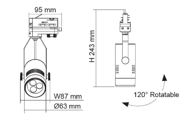 SAL SPOT IV STR3/4863TC LED Track Light Tri - White / Black 4W 240V - STR3/4863TC/WH, STR3/4863TC/BK - SAL Lighting