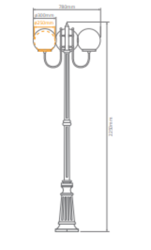 Domus LISBON 3LT 2.29M 300mm Opal Post LED Flood Light Beige/ Black/ Burgundy/ Green/ White IP43 - 15764, 15765, 15766, 15767, 15769