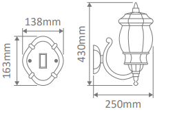 Domus VIENNA WALL BRACKET UP C-ARM Exterior Wall Lights Beige / Burgundy / Black / Green / White - 15956, 15957, 15958, 15959, 15961 - Domus Lighting