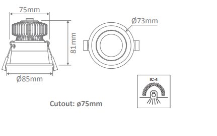 Domus Deep-10 Round Deepset Recessed Dimmable LED Downlight Tri - White 10W 240V IP40 - 21730, 21734 - Domus Lighting