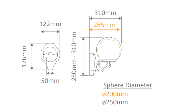 Domus GT-544 Siena Sphere Exterior Wall Light Beige/ Black/ Burgundy/ Green/ White 240V IP43 - 15566, 15567, 15568, 15569, 15571