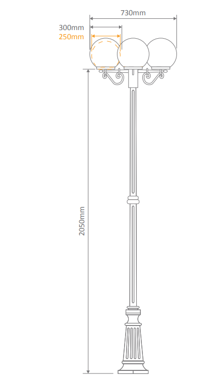 Domus SIENA 3LT 2.35M 250mm Opal Post LED Flood Light Beige/ Burgundy/ Black/ Green/ White IP43 - 15626, 15627, 15628, 15629, 15631