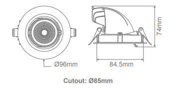 Domus Scoop-13 Round Adjustable Dimmable LED Downlight Kit Tri - Black 13W 240V IP20 - 20466, 20467 - Domus Lighting