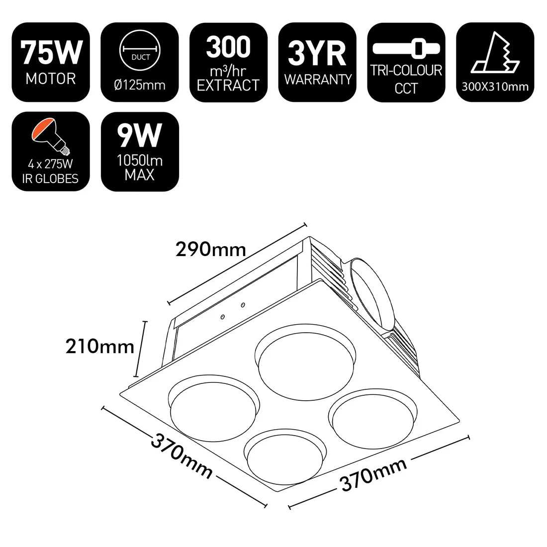 Brilliant HORIZON- LED 4 Light Bathroom Mate Tri- White/ Silver 9W 240V - 19849/05