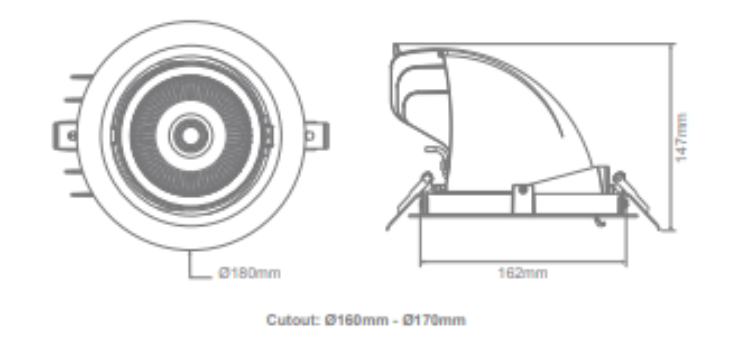 Domus Scoop-25 Round Adjustable Dimmable LED Downlight Kit Tri - Black 25W 240V IP20 - 20470, 20471 - Domus Lighting