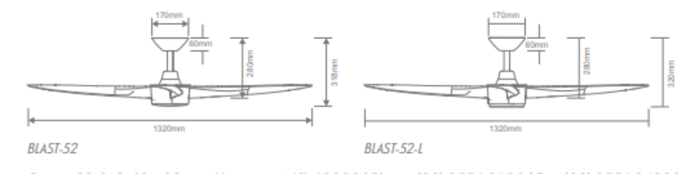 Domus Blast-52 4 Blade Ceiling Fan Tri - Black / White 18W 240V - 60149, 60148- Domus Lighting