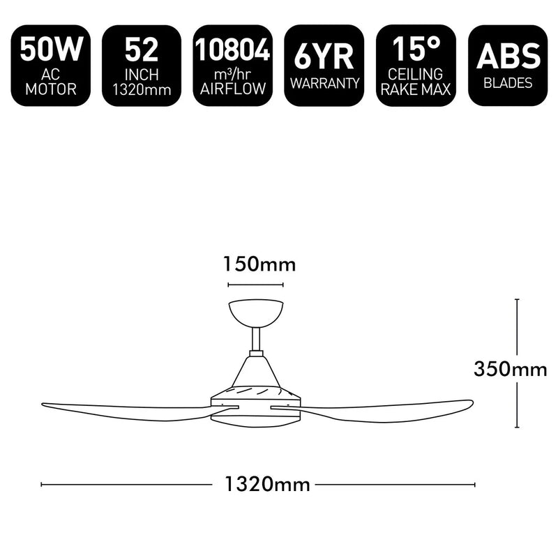 Brilliant VECTOR- 52in. with Ezy-Fit Blades Ceiling Fan White 50W 240V - 20167/05