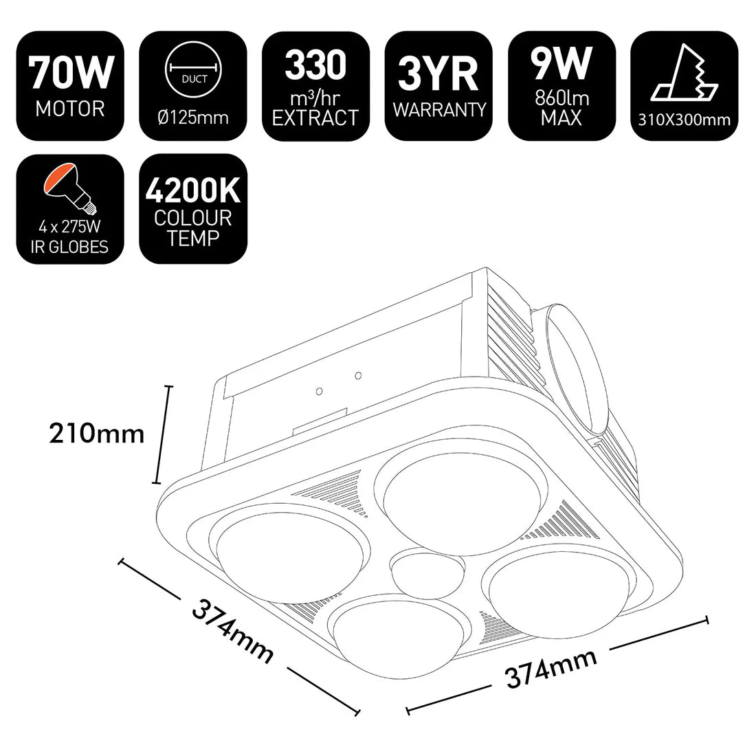 Brilliant VELOCITY-II- 4 Light Bathroom Mate Lamps and Globes 4200K White 9W 240V - 20354/05