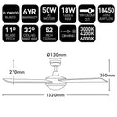 Brilliant TEMPEST LED- 52in. with Light Ceiling Fan Tri- White/ Black/ Brushed Chrome 50W 240V - 20580/13, 20580/06, 20580/05