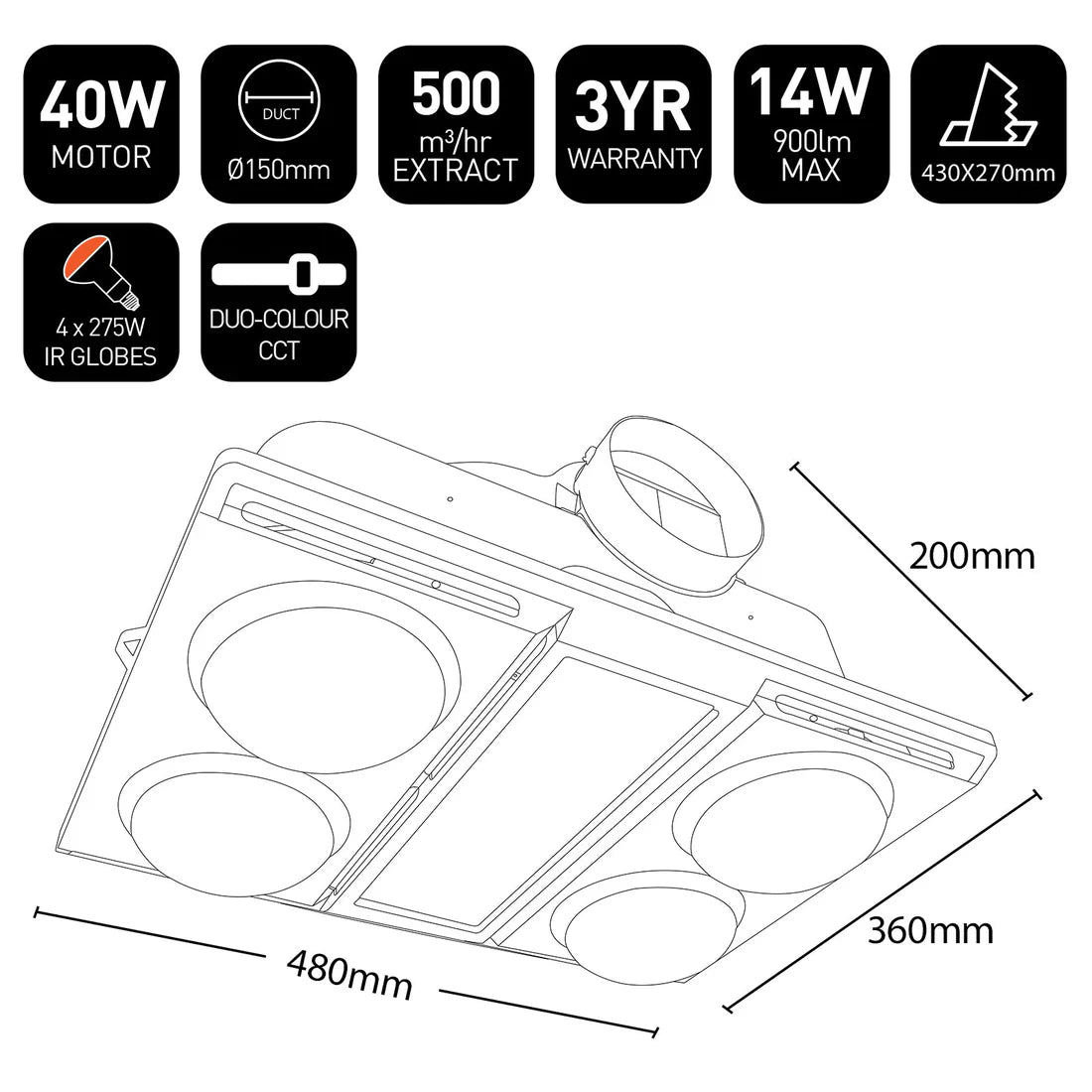 Brilliant SUPERNOVA - 4 Light Bathroom Mate Lamps and Globes 3000K 5000K White 14W 240V - 20749/05