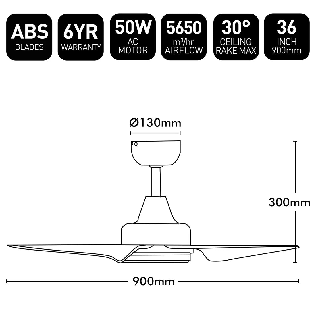 Brilliant COMO- 36in. with ABS Blades Ceiling Fan Matt Black/ Matt Titanium 50W 240V- 21341/06, 21341/77
