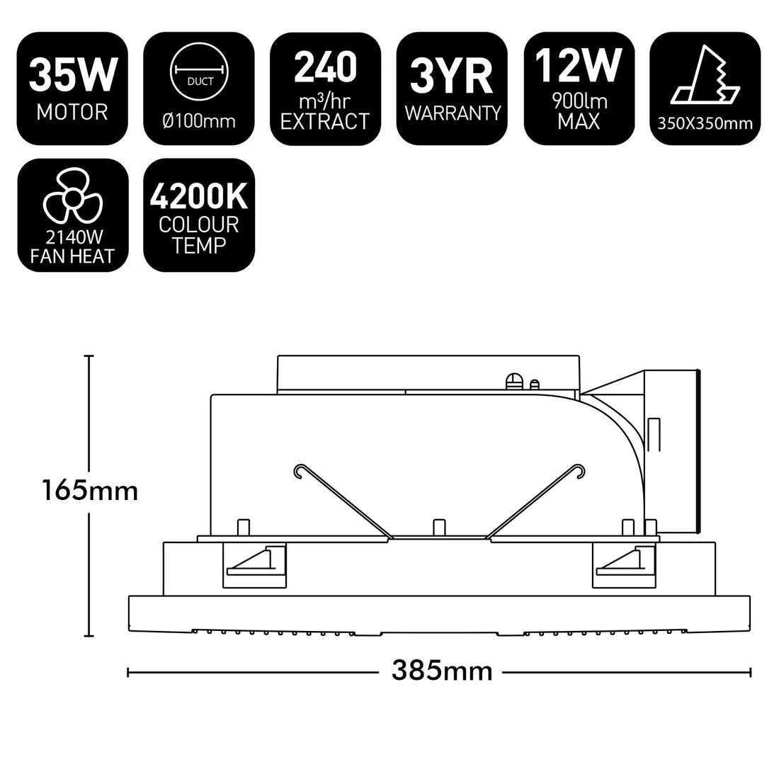 Brilliant SOLACE- 4-in-1 Bathroom Mate Ceiling Fans 4200K White/ Black 35W 240V IP20 - 21476/06, 21476/05