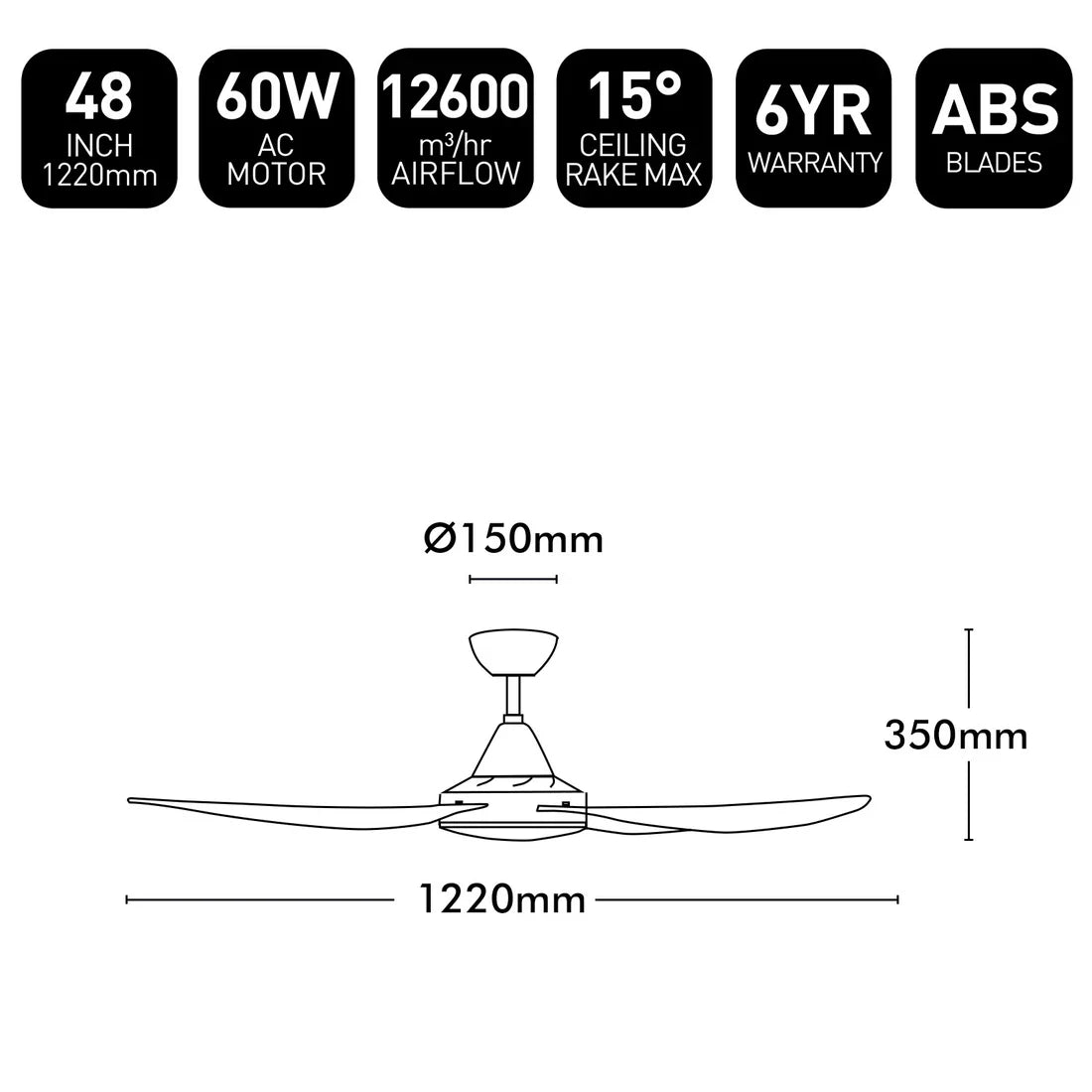 Brilliant  Vector-III 48’’ AC Ceiling Fan Black/ White 60W 240V- 21546/06, 21546/05