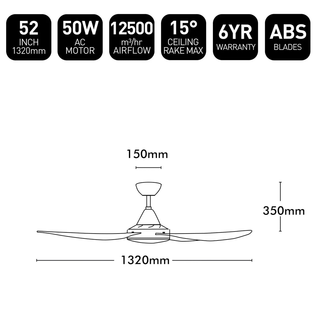Brilliant VECTOR-II- with Ezi-Fit Blades 52in. Ceiling Fan Matt Black/ Pure White 50W 240V - 21548/05, 21548/06