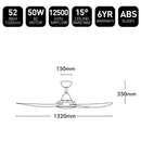 Brilliant VECTOR-II- with Ezi-Fit Blades 52in. Ceiling Fan Matt Black/ Pure White 50W 240V - 21548/05, 21548/06