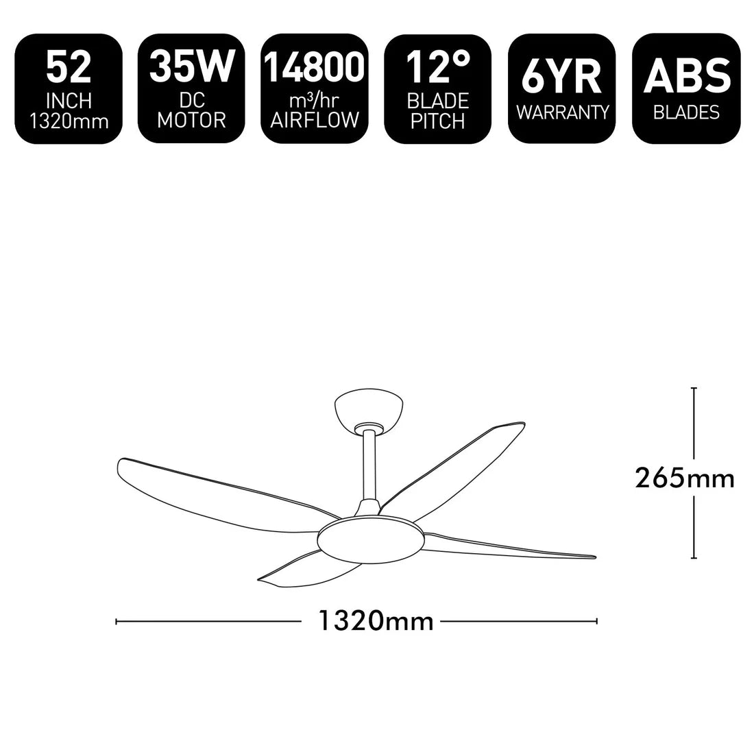 Brilliant AMARI 52in 4 Blade Ceiling Fan Black/ White 35W 220-240V - 21719/05, 21719/06