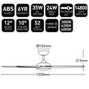 Brilliant AMARI 52in with LED Light 4 Blade Ceiling Fan Tri- Matt Black/ Matt White 35W 240V - 21721/05, 21721/06