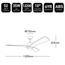 Brilliant BELIZE 52in. 3 Blade Ceiling Fan Matt White 35W 220-240V - 21845/05