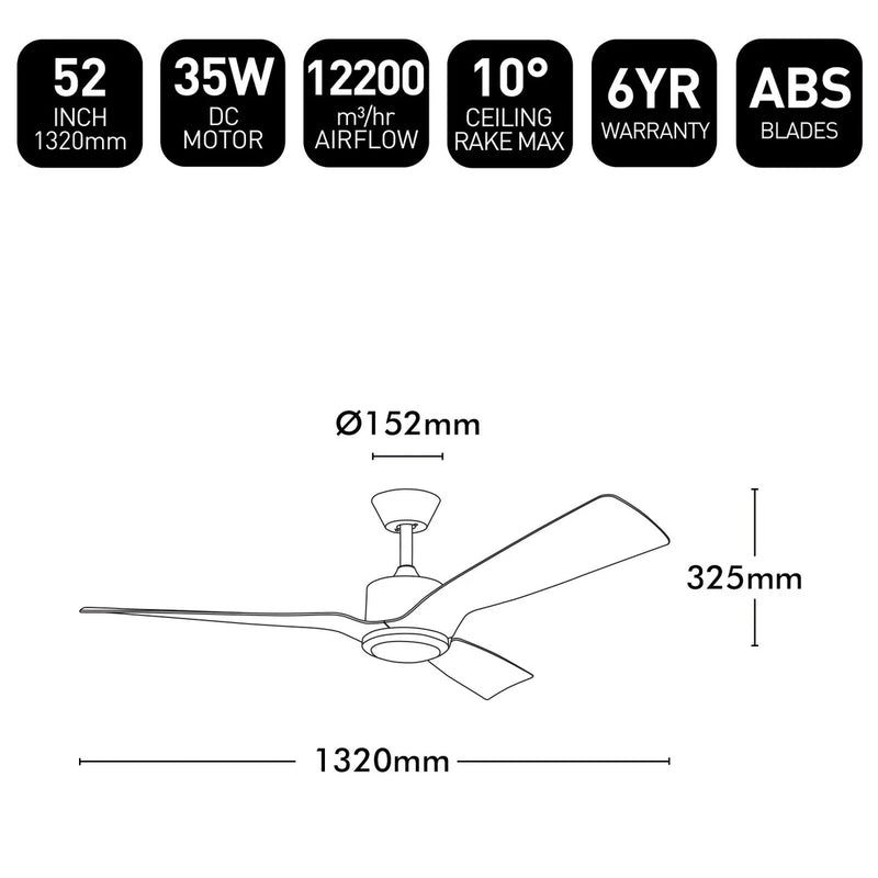 Brilliant BELIZE 52in. 3 Blade Ceiling Fan Matt White 35W 220-240V - 21845/05