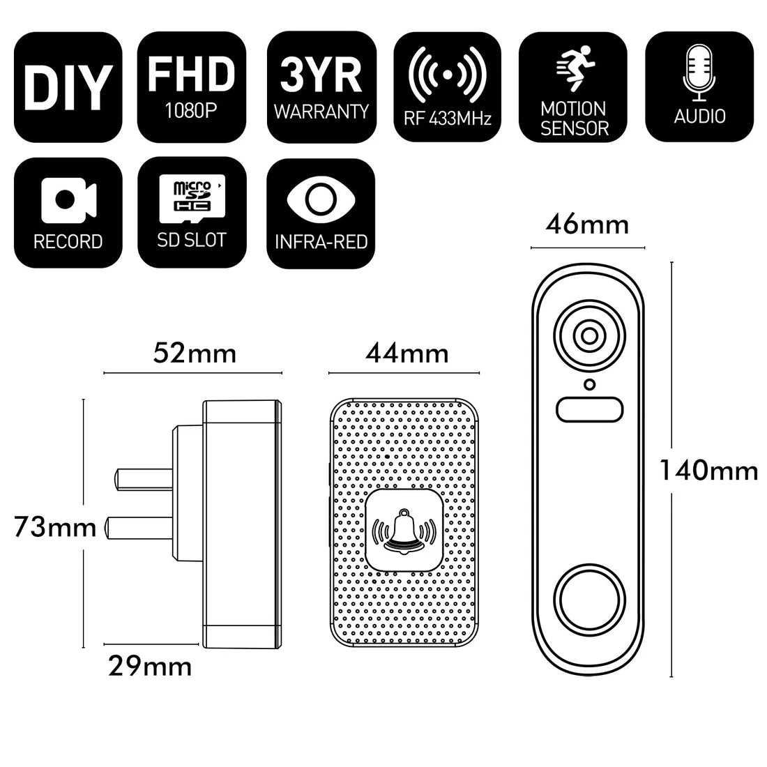 Brilliant DEACON Smart WiFi Video Doorbell and Chime Security Cameras White IP65 - 22063/05