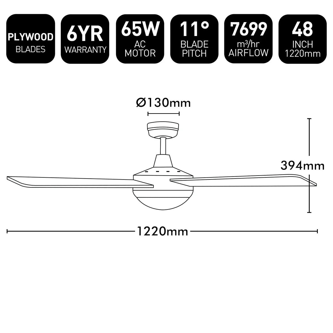 Brilliant Tempo Plus 48'' AC 4-Blade Ceiling Fan with Light and Remote White 65W 240V- 22273/05R