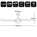 Brilliant Tempo Plus 48'' AC 4-Blade Ceiling Fan with Light and Remote White 65W 240V- 22273/05R