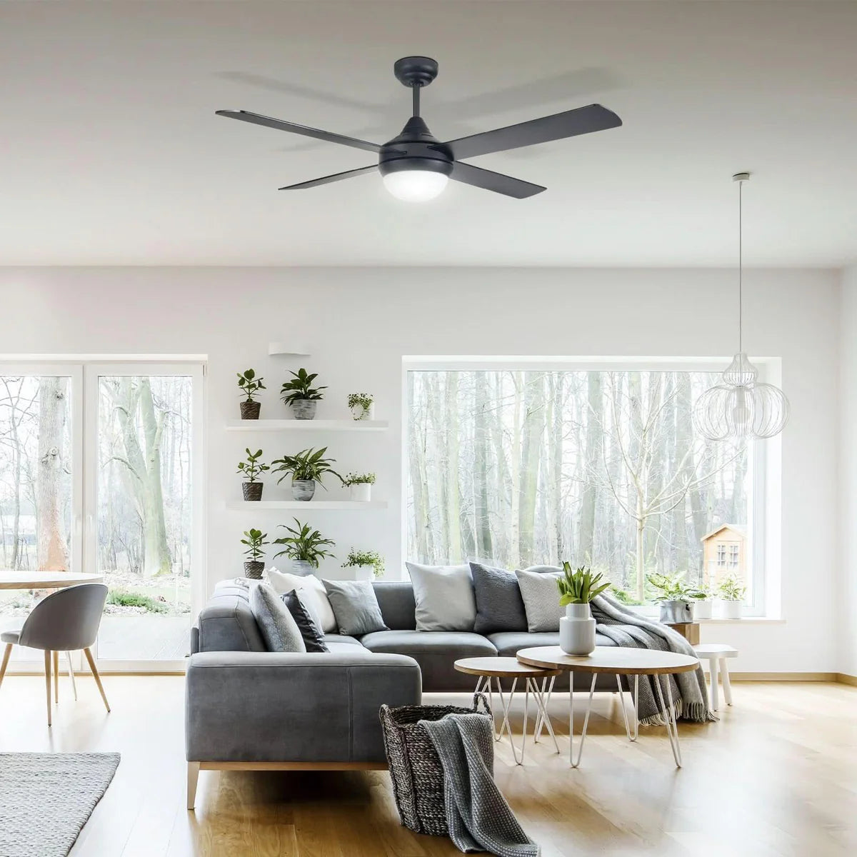 Brilliant Tempo Plus 52'' AC 4-Blade Ceiling Fan with Light Black/ White/ Brushed Aluminium 30W 240V- 22279/05, 22279/06, 22279/13