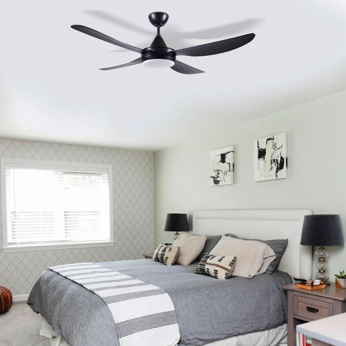 Brilliant Vector-II 56'' AC 4-Blade Ceiling Fan Tri- Black/ White 55W 240V- 22565/06, 22565/05