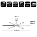 Brilliant Colossus 120" DC 6-Blade Ceiling Fan Satin Nickel 240V- 22677/13