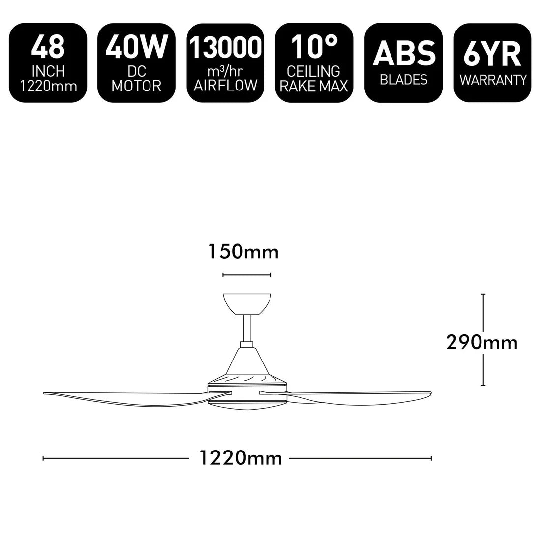 Brilliant Vector 48” DC Ceiling Fan Black/ White 40W 240V- 22687/06, 22687/05