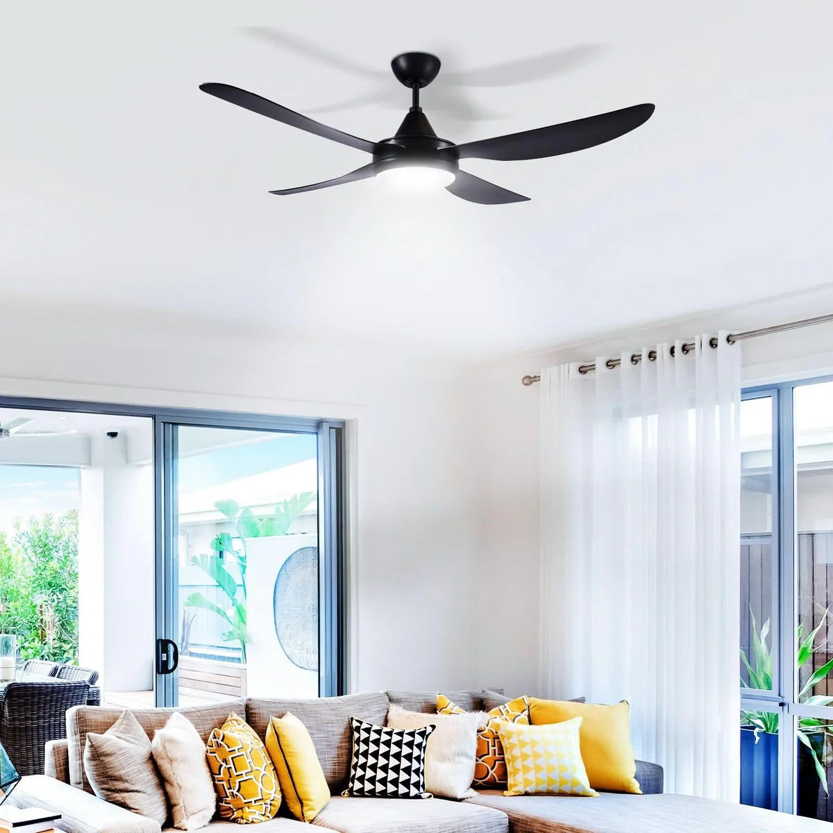 Brilliant Vector 52'' DC 4-Blade Ceiling Fan with Light Tri- Black/ White 40W 240V- 22695/06, 22695/05
