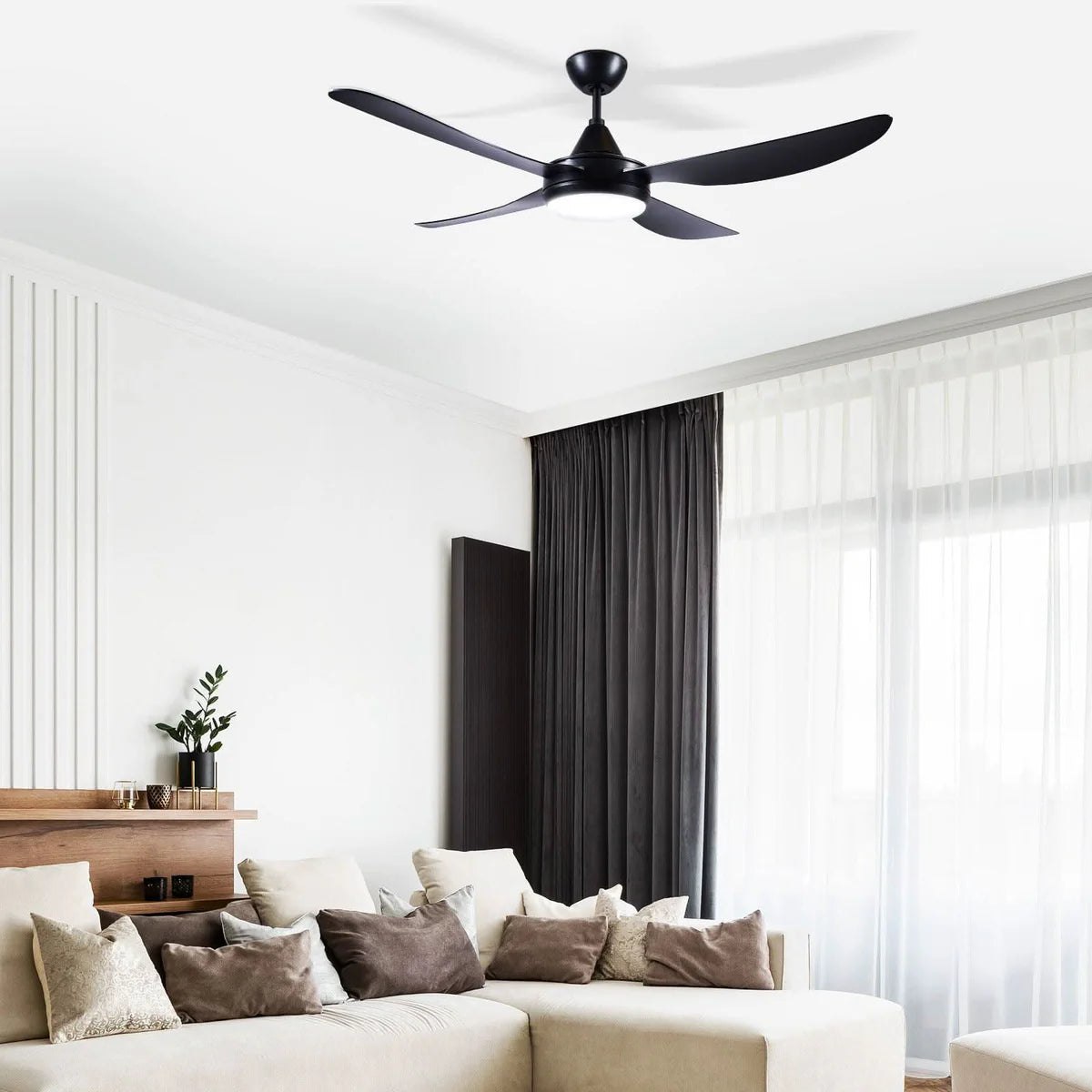 Brilliant Vector 56'' DC Ceiling Fan with Light Tri- Black/ White 40W 240V- 22697/06, 22697/05